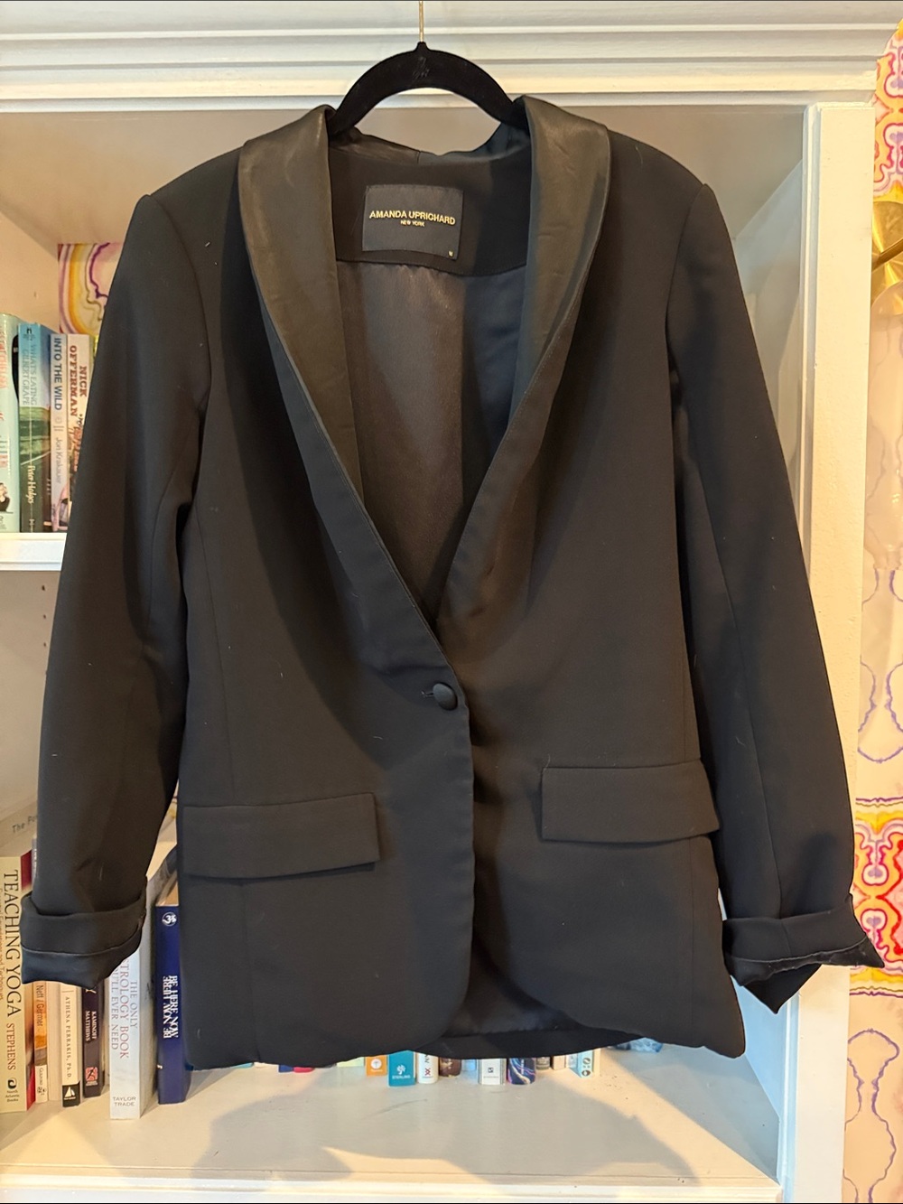 Amanda Uprichard Black Satin-Lapel Blazer Jacket